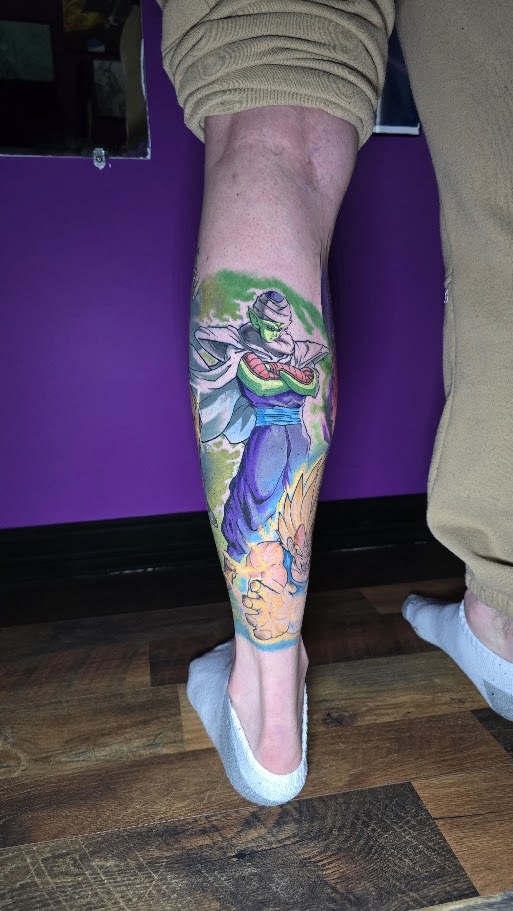 Back view of a full color Dragon Ball Z leg sleeve with Piccolo by Billy