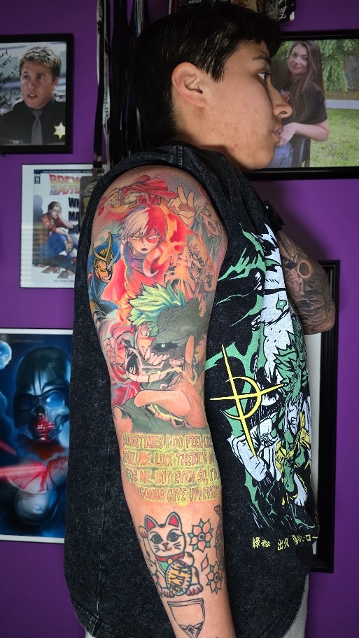 Full color My Hero Academia anime sleeve tattoo by Billy