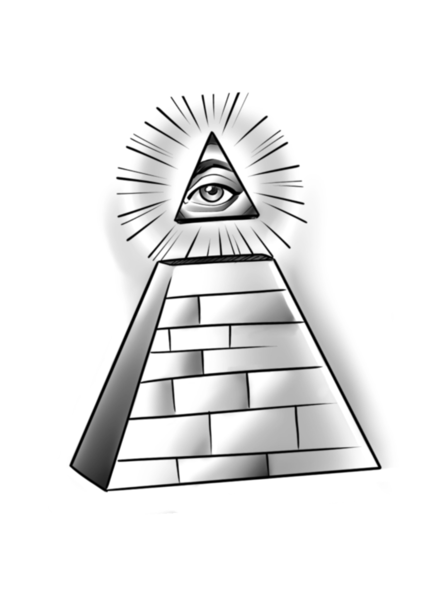 Black and grey pyramid and all-seeing eye drawing by Malik